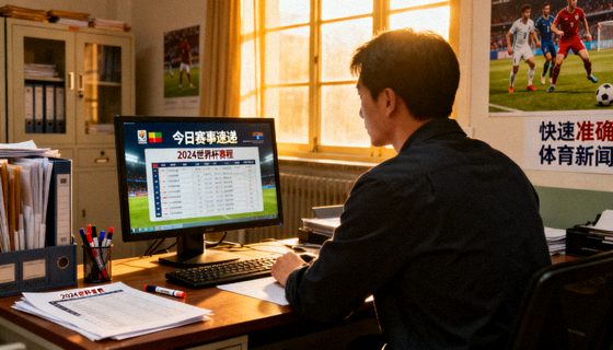 体育新闻编辑室场景,赛事资讯内容制作画面
